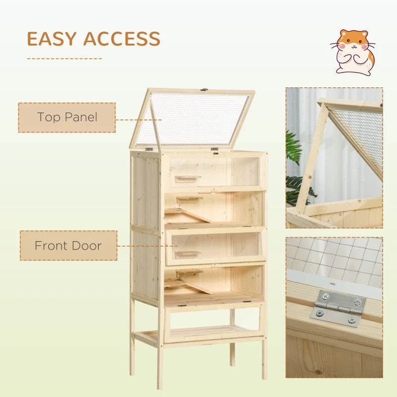 KFX-8229437 5-Tier Wooden Hamster and Small Animal Cage with Openable Top and Storage Shelf