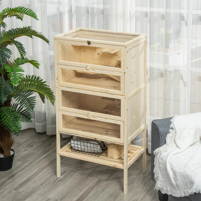 KFX-8229437 5-Tier Wooden Hamster and Small Animal Cage with Openable Top and Storage Shelf
