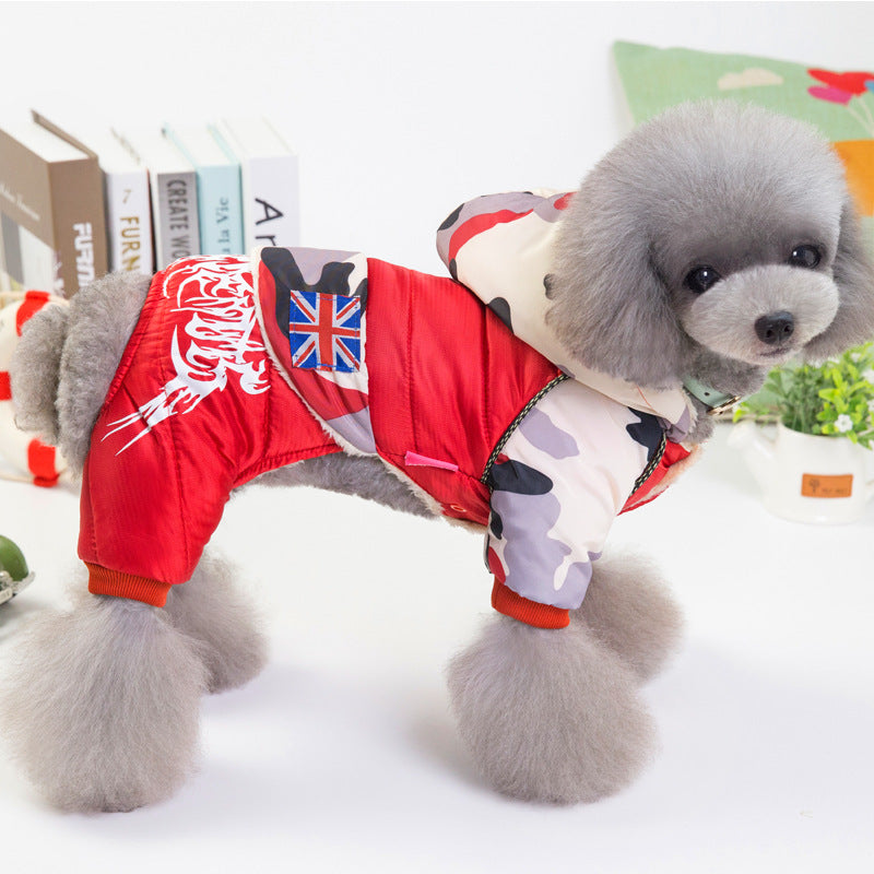 KFX-8230205 Padded Four-Legged Dog Coat in Red and Blue - Casual Fit, Sizes 10-18