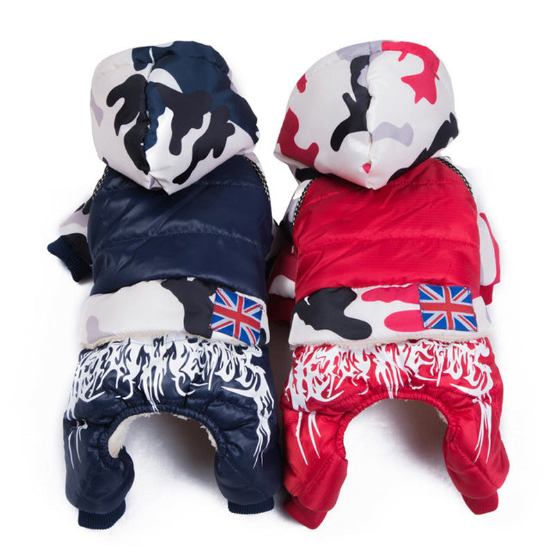 KFX-8230205 Padded Four-Legged Dog Coat in Red and Blue - Casual Fit, Sizes 10-18