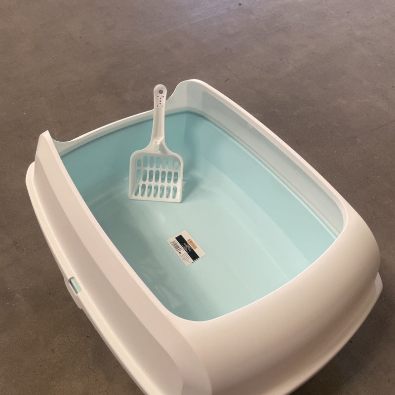 KFX-8231229 Semi-Enclosed Cat Litter Box with Privacy Shield for Easy Cleaning and Odor Control