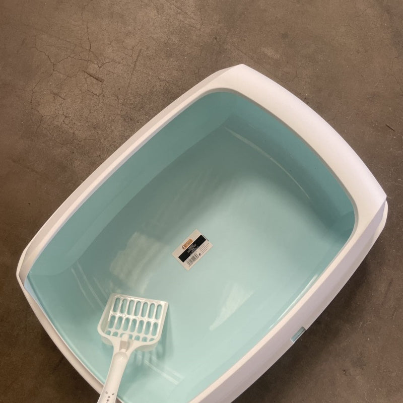 KFX-8231229 Semi-Enclosed Cat Litter Box with Privacy Shield for Easy Cleaning and Odor Control