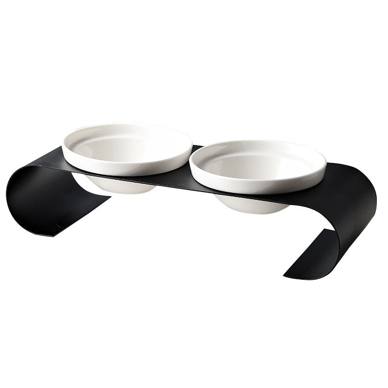 KFX-8231613 Double Bowl Dog Bowl Set with Iron Frame and Ceramic Bowls for Cats