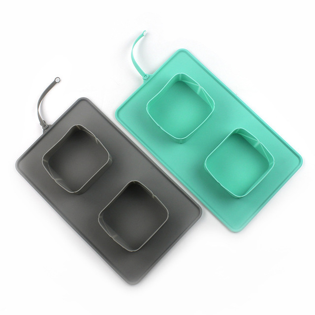 KFX-8231741 Folding Silicone Pet Bowl for Dogs and Cats - Mint Green & Gray, Portable with Storage Bag