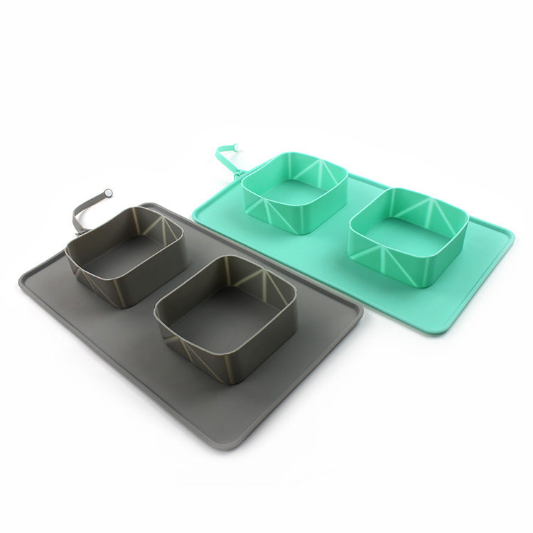 KFX-8231741 Folding Silicone Pet Bowl for Dogs and Cats - Mint Green & Gray, Portable with Storage Bag