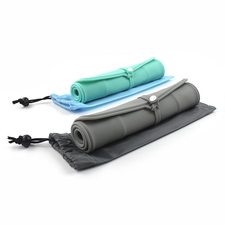 KFX-8231741 Folding Silicone Pet Bowl for Dogs and Cats - Mint Green & Gray, Portable with Storage Bag