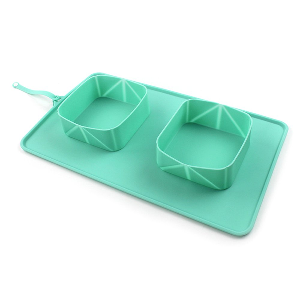 KFX-8231741 Folding Silicone Pet Bowl for Dogs and Cats - Mint Green & Gray, Portable with Storage Bag