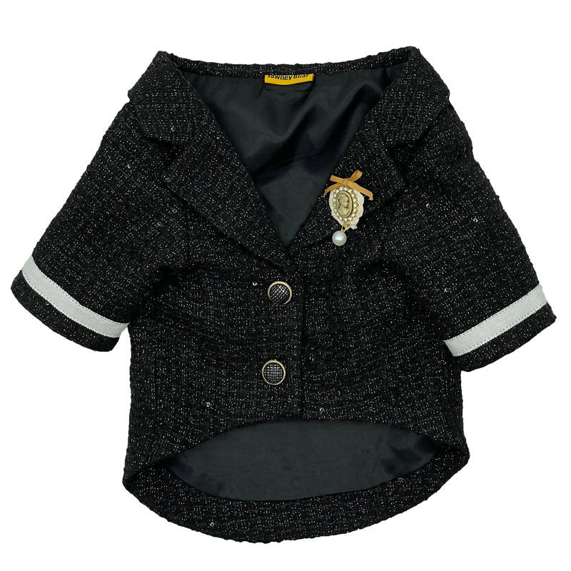 KFX-8232125 Casual Black Polyester Jacket for Small to Medium Dogs, Ideal for Pomeranians and Schnauzers
