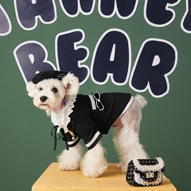 KFX-8232125 Casual Black Polyester Jacket for Small to Medium Dogs, Ideal for Pomeranians and Schnauzers