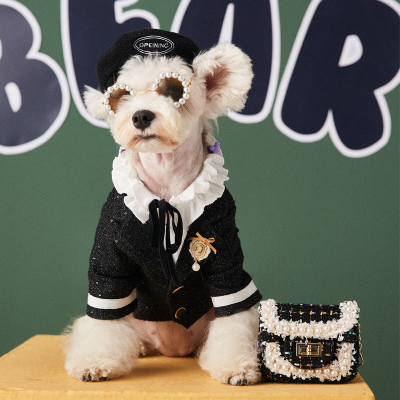 KFX-8232125 Casual Black Polyester Jacket for Small to Medium Dogs, Ideal for Pomeranians and Schnauzers