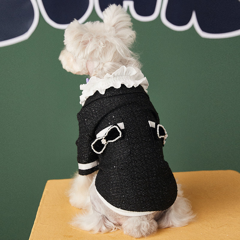 KFX-8232125 Casual Black Polyester Jacket for Small to Medium Dogs, Ideal for Pomeranians and Schnauzers