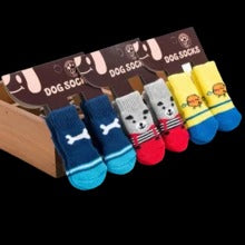 KFX-8232381 Cozy Cotton Pet Socks with Paw Print Design - 4 Pack for Indoor Use