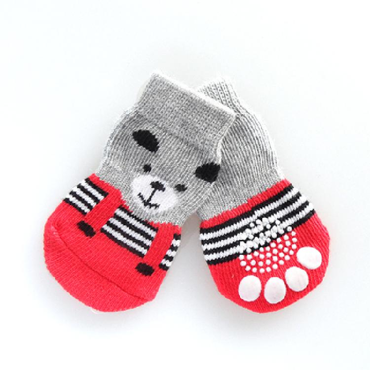 KFX-8232381 Cozy Cotton Pet Socks with Paw Print Design - 4 Pack for Indoor Use
