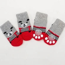 KFX-8232381 Cozy Cotton Pet Socks with Paw Print Design - 4 Pack for Indoor Use