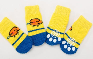 KFX-8232381 Cozy Cotton Pet Socks with Paw Print Design - 4 Pack for Indoor Use