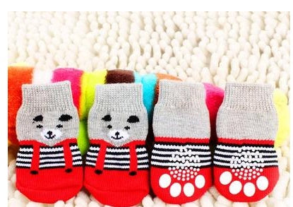 KFX-8232381 Cozy Cotton Pet Socks with Paw Print Design - 4 Pack for Indoor Use