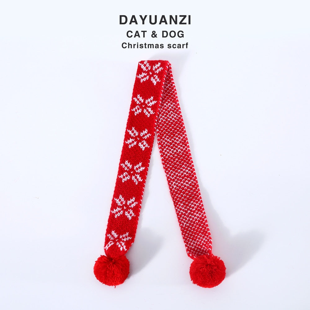KFX-8233149 Warm Knitted Wool Pet Scarf with Snowflake and Plaid Patterns for Winter Wear