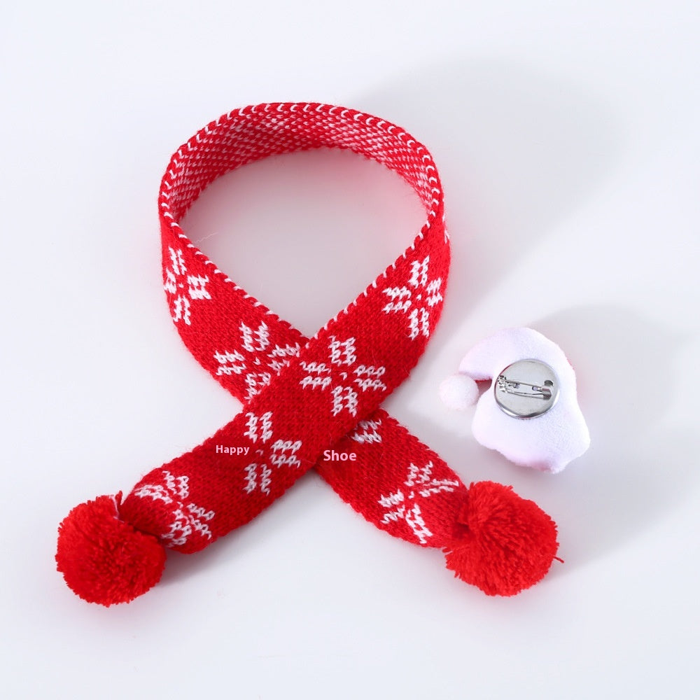KFX-8233149 Warm Knitted Wool Pet Scarf with Snowflake and Plaid Patterns for Winter Wear