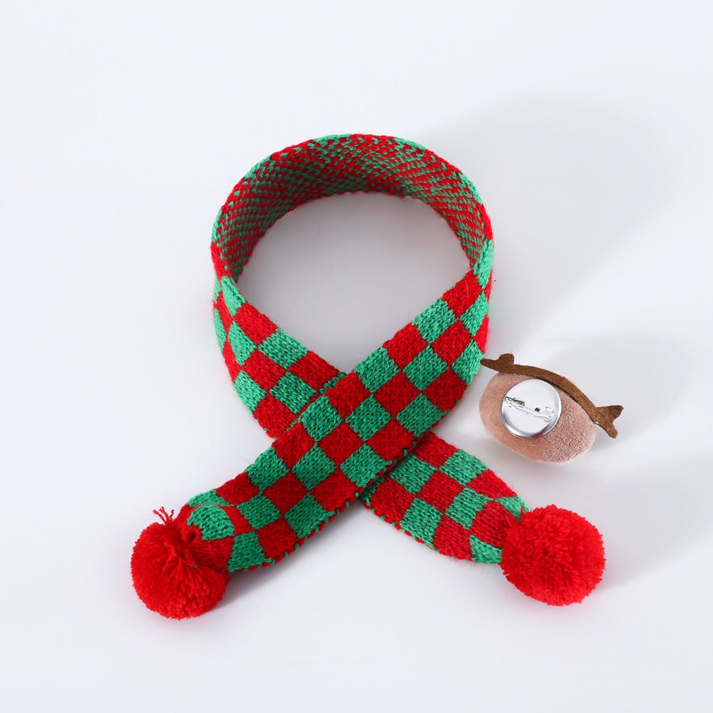KFX-8233149 Warm Knitted Wool Pet Scarf with Snowflake and Plaid Patterns for Winter Wear