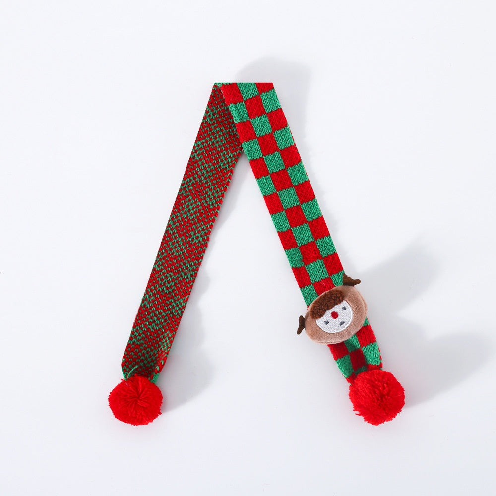 KFX-8233149 Warm Knitted Wool Pet Scarf with Snowflake and Plaid Patterns for Winter Wear