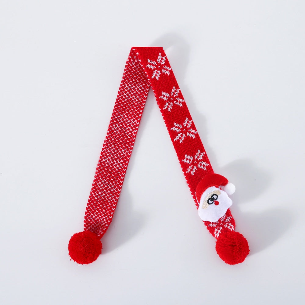 KFX-8233149 Warm Knitted Wool Pet Scarf with Snowflake and Plaid Patterns for Winter Wear