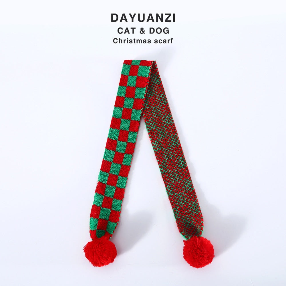 KFX-8233149 Warm Knitted Wool Pet Scarf with Snowflake and Plaid Patterns for Winter Wear