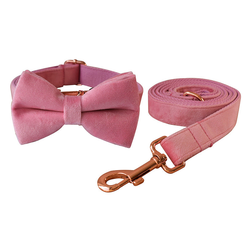 KFX-8233533 Double Layer Microfiber Velvet Pet Collar with Bow Tie and Leash - Available in Multiple Sizes