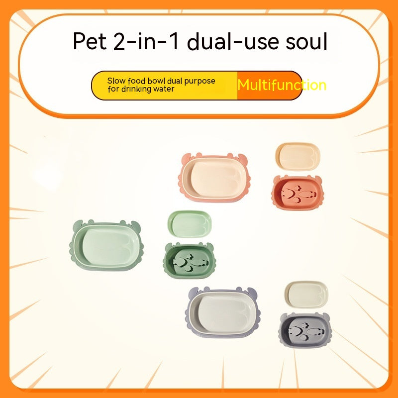 KFX-8237501 Crab-Shaped Slow Feed Double Cat Bowl - Removable Design in Gray, Pink, Green