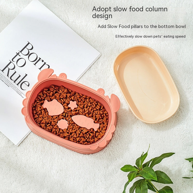 KFX-8237501 Crab-Shaped Slow Feed Double Cat Bowl - Removable Design in Gray, Pink, Green