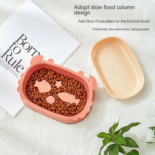 KFX-8237501 Crab-Shaped Slow Feed Double Cat Bowl - Removable Design in Gray, Pink, Green