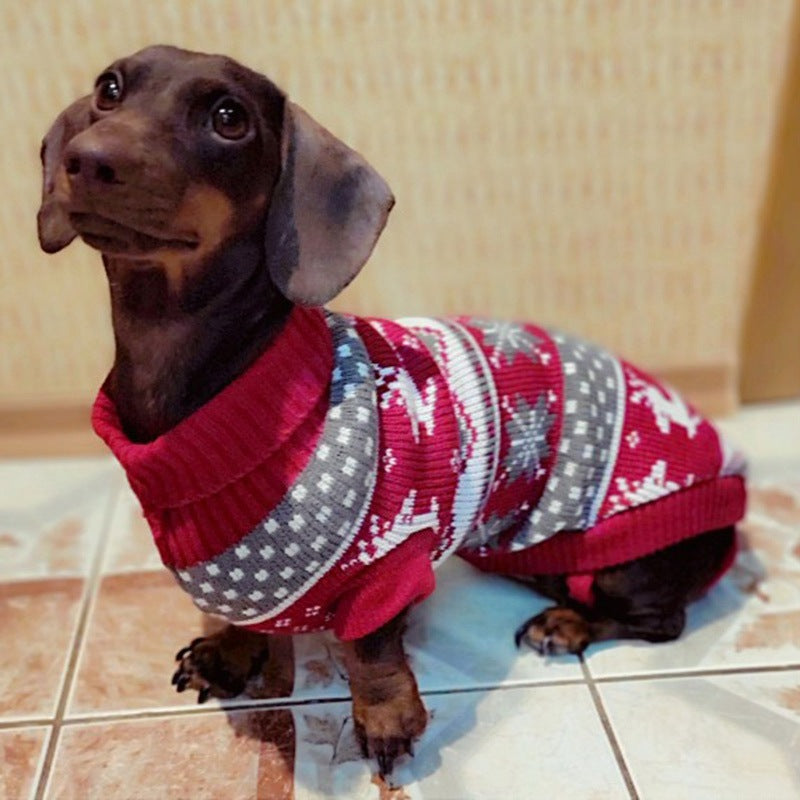KFX-8239293 Christmas Red Reindeer Knitted Turtleneck Sweater for Dogs