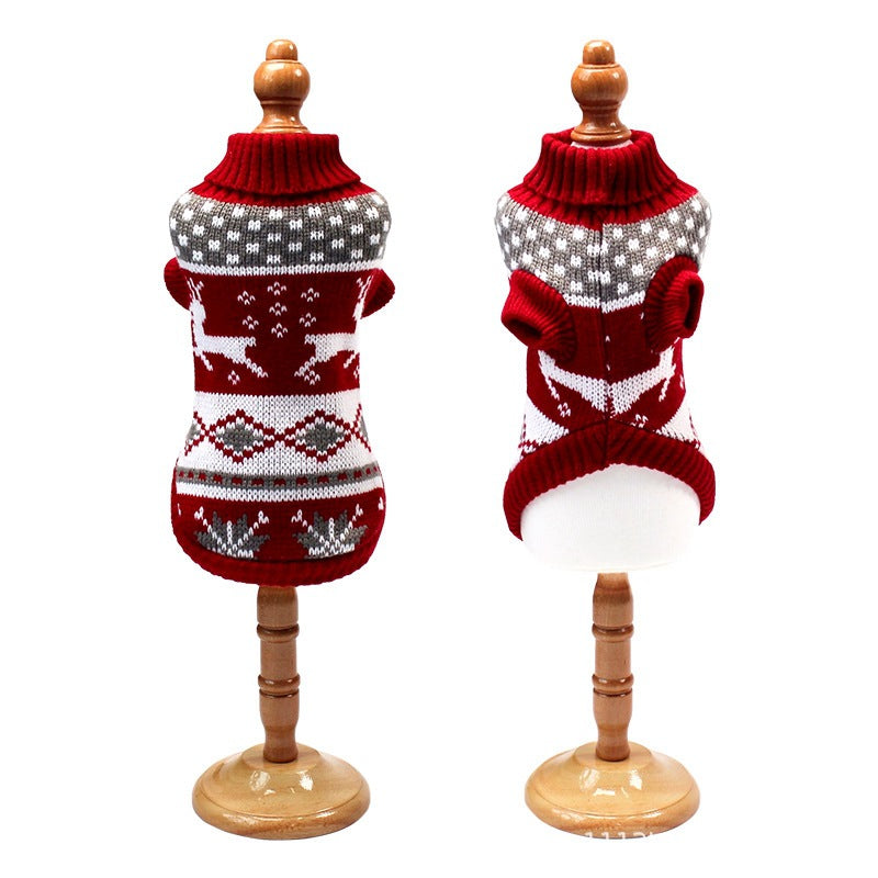 KFX-8239293 Christmas Red Reindeer Knitted Turtleneck Sweater for Dogs