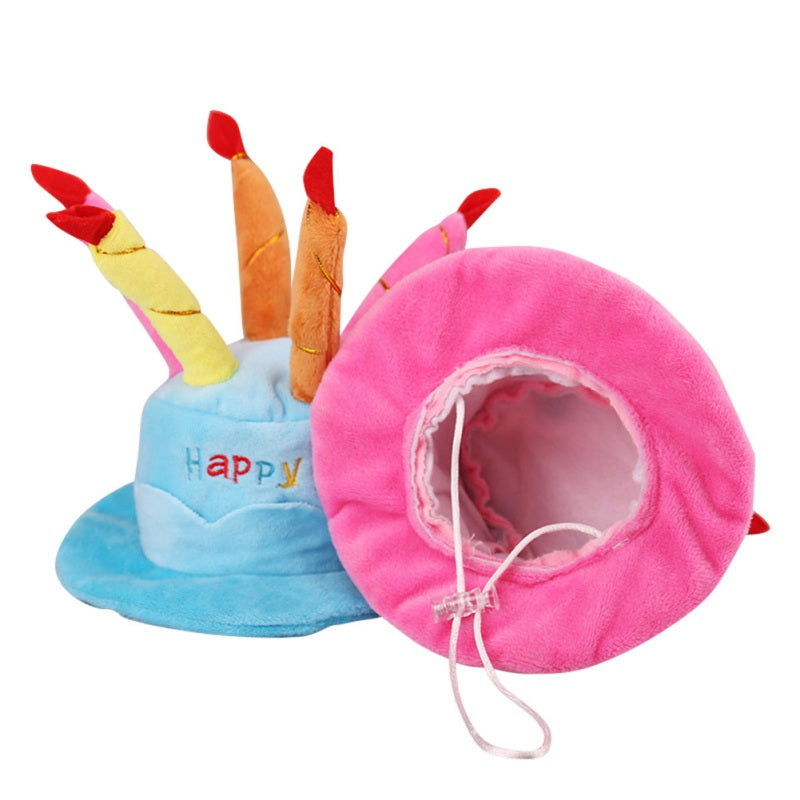KFX-8239677 Dog Birthday Cake Hat - Adjustable Cloth Design in Blue and Pink