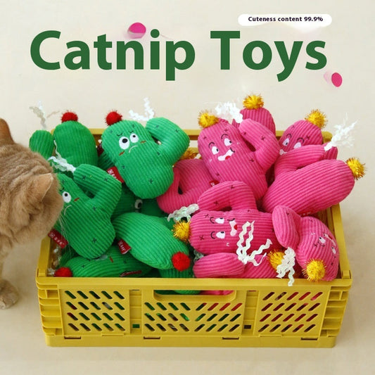 KFX-8240957 Colorful Cactus Cat Bite-Resistant Polyester Toy in Pink and Green