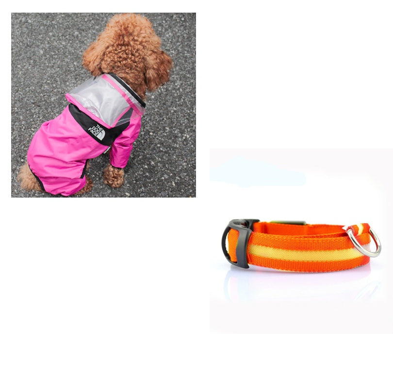 KFX-8241853 Lightweight Waterproof Pet Poncho with Reflective Fiber Optic Lights for Dogs