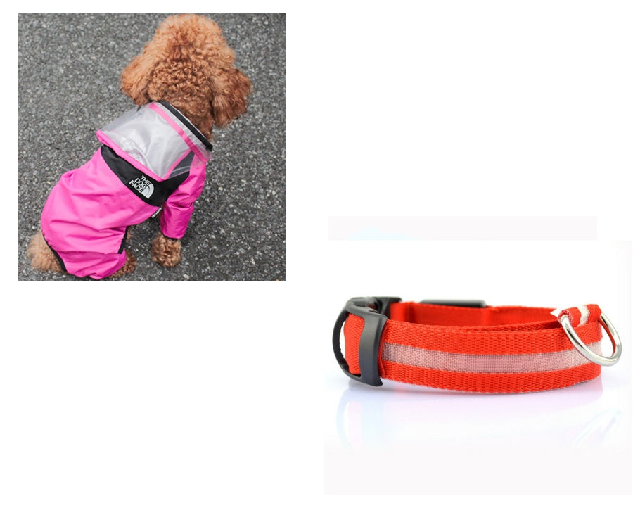 KFX-8241853 Lightweight Waterproof Pet Poncho with Reflective Fiber Optic Lights for Dogs