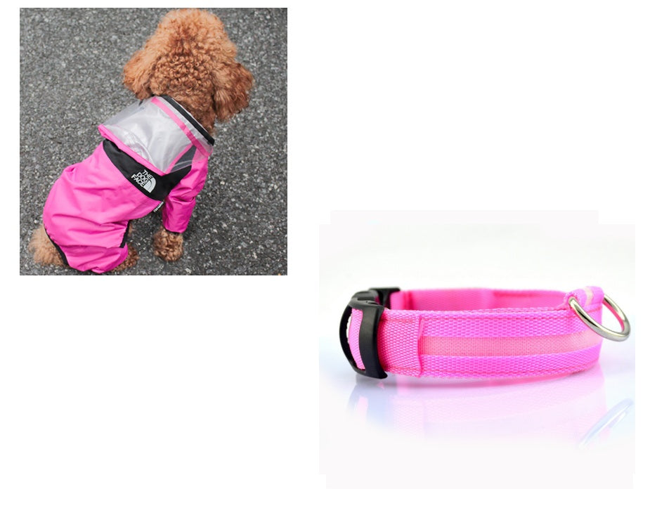 KFX-8241853 Lightweight Waterproof Pet Poncho with Reflective Fiber Optic Lights for Dogs