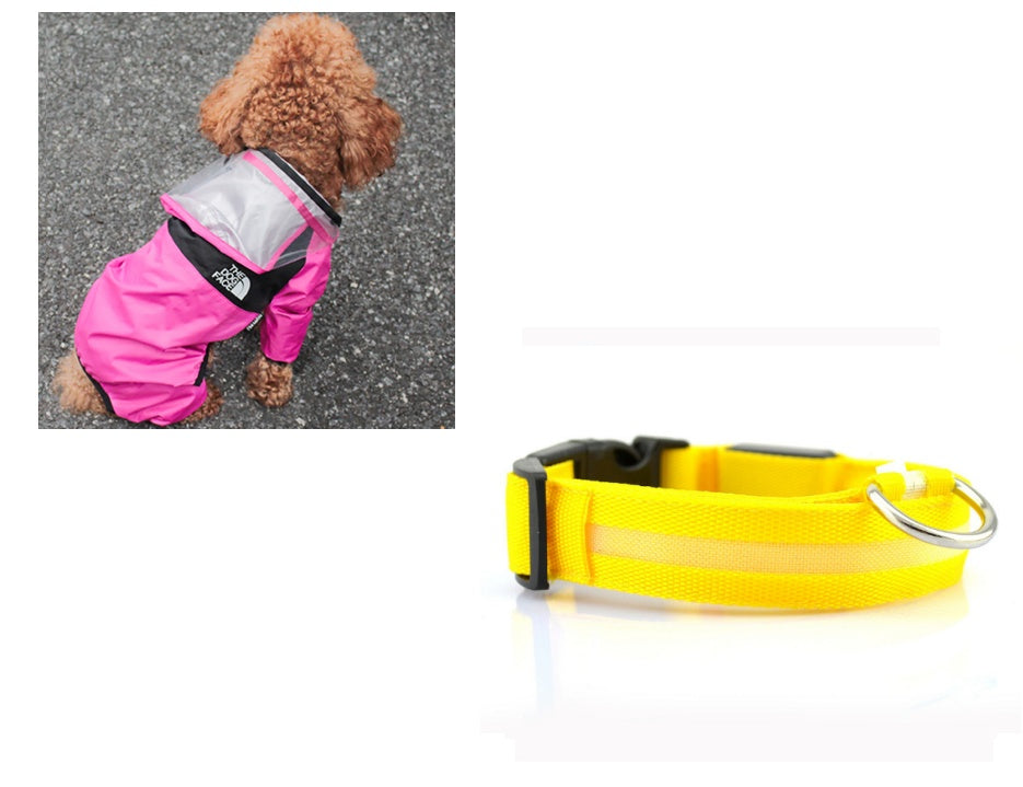 KFX-8241853 Lightweight Waterproof Pet Poncho with Reflective Fiber Optic Lights for Dogs