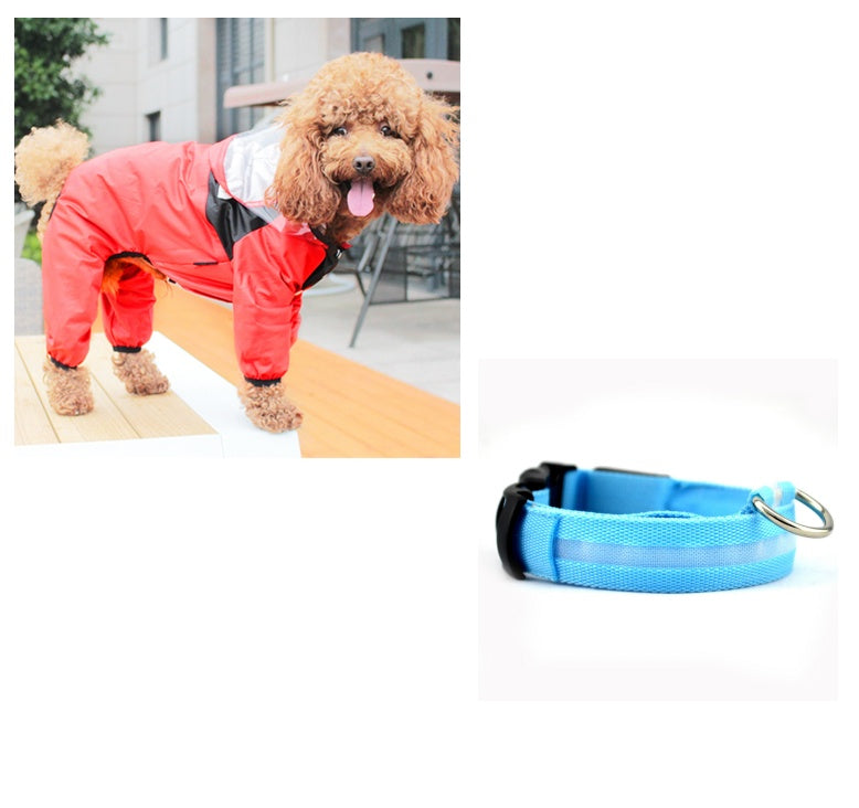 KFX-8241853 Lightweight Waterproof Pet Poncho with Reflective Fiber Optic Lights for Dogs