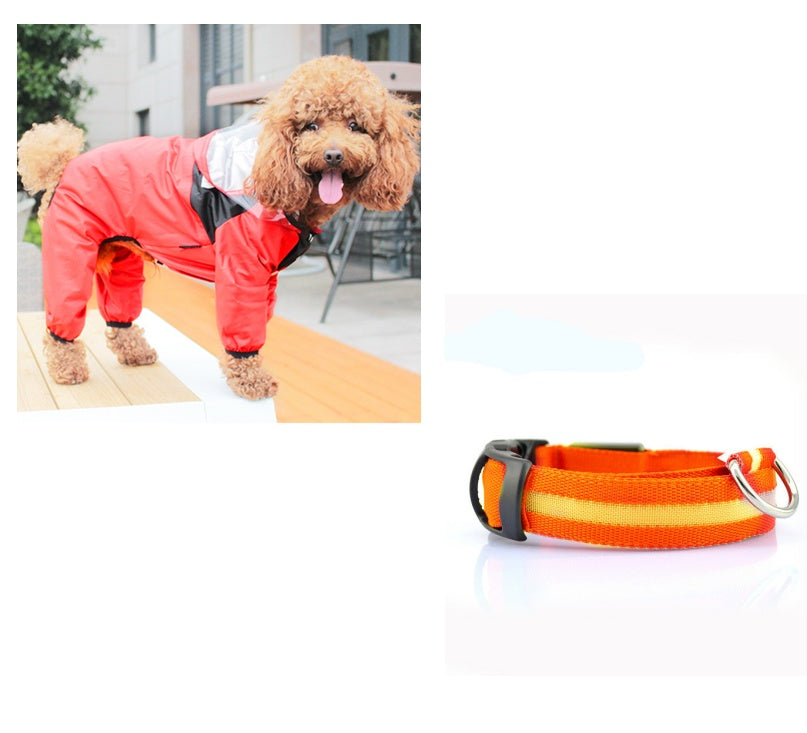 KFX-8241853 Lightweight Waterproof Pet Poncho with Reflective Fiber Optic Lights for Dogs