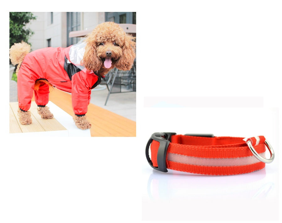 KFX-8241853 Lightweight Waterproof Pet Poncho with Reflective Fiber Optic Lights for Dogs
