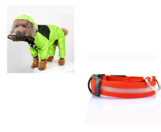 KFX-8241853 Lightweight Waterproof Pet Poncho with Reflective Fiber Optic Lights for Dogs