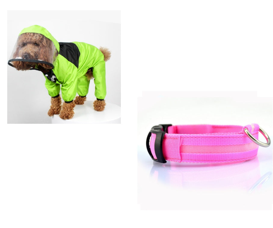 KFX-8241853 Lightweight Waterproof Pet Poncho with Reflective Fiber Optic Lights for Dogs