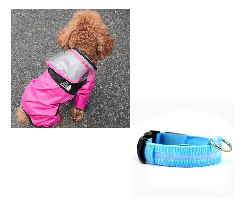 KFX-8241853 Lightweight Waterproof Pet Poncho with Reflective Fiber Optic Lights for Dogs