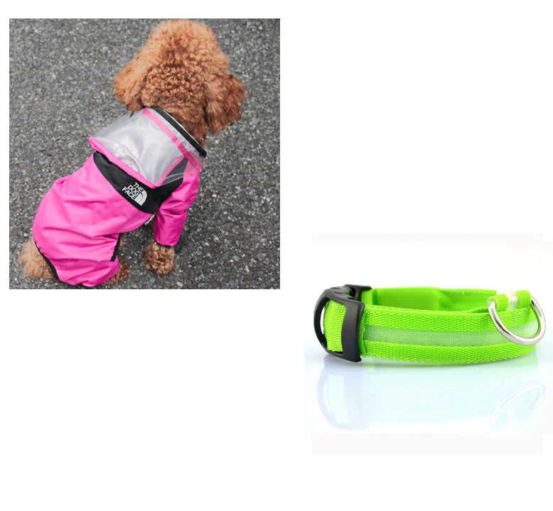 KFX-8241853 Lightweight Waterproof Pet Poncho with Reflective Fiber Optic Lights for Dogs
