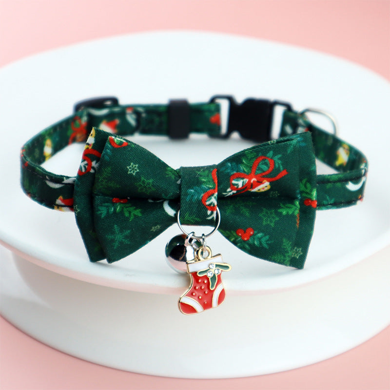 KFX-8243261 Christmas Floral Pattern Pet Collar with Bow Options - Various Designs Available