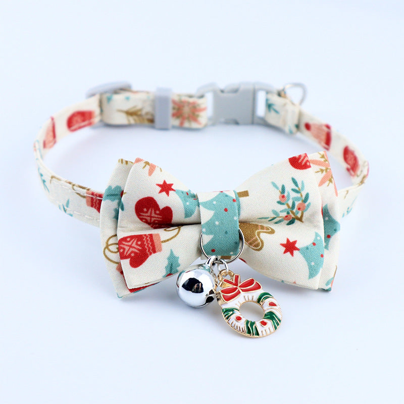 KFX-8243261 Christmas Floral Pattern Pet Collar with Bow Options - Various Designs Available