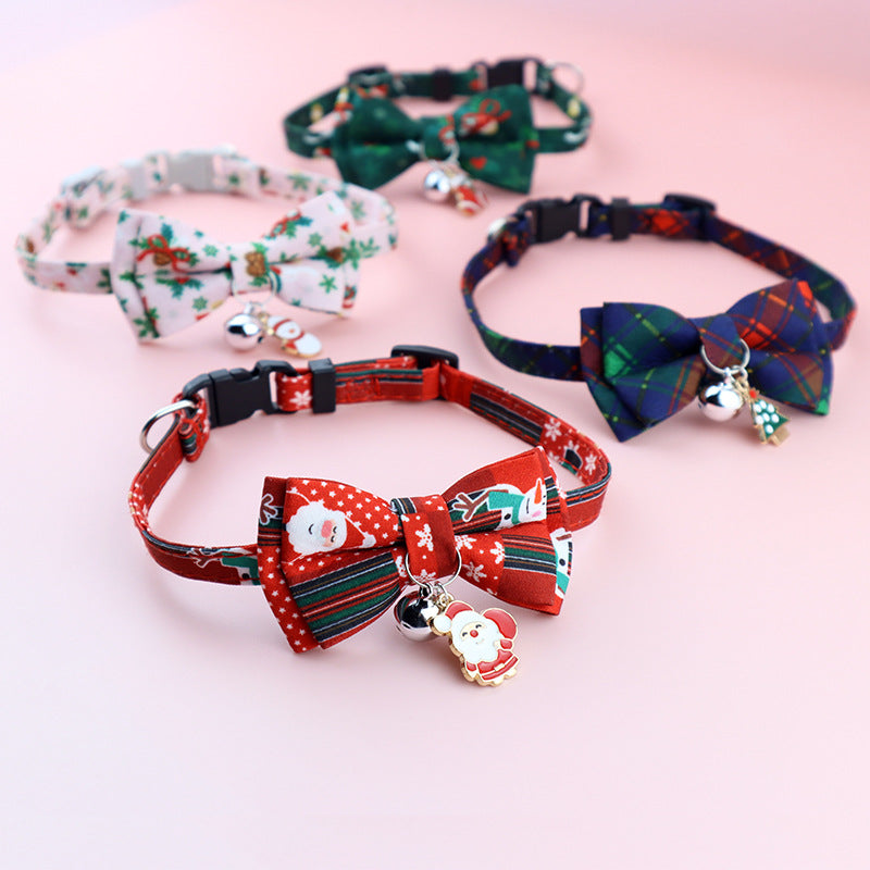 KFX-8243261 Christmas Floral Pattern Pet Collar with Bow Options - Various Designs Available
