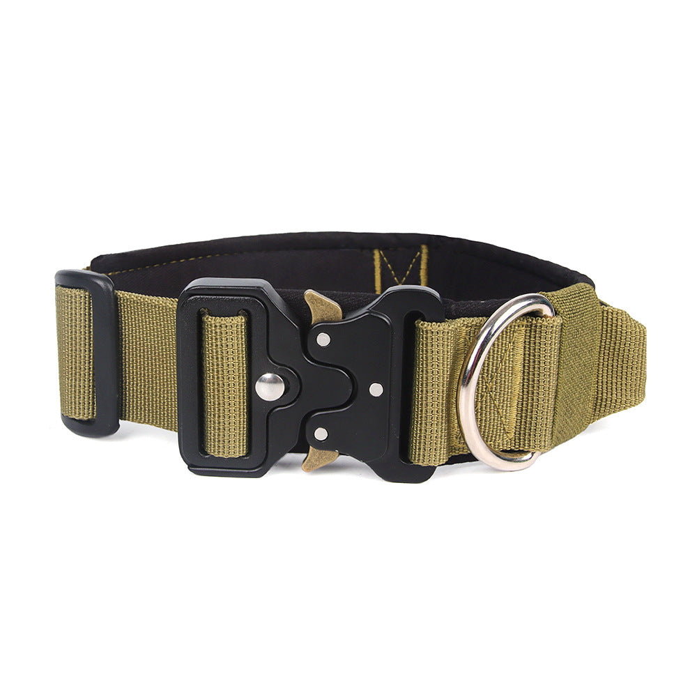 KFX-8249021 Heavy-Duty Tactical Pet Collar for Large Dogs - Adjustable Sizes in Black, Gray, Army Green, and Khaki