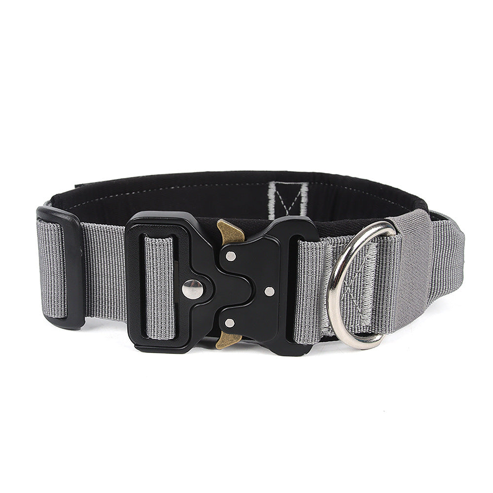 KFX-8249021 Heavy-Duty Tactical Pet Collar for Large Dogs - Adjustable Sizes in Black, Gray, Army Green, and Khaki